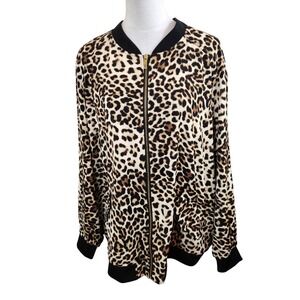 Susan Graver Leopard Print Bomber Jacket Women's 3X Zip Front Casual Outerwear